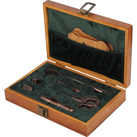 Ensemble de ciseaux à broder vintage, coffret de ciseaux de couture en bois et acier inoxydable, outils de couture et de broderie multifonctionnels, bronze (1/5)