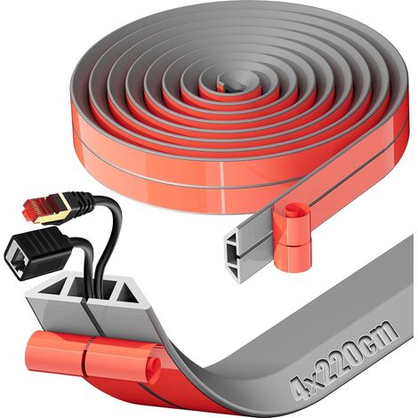 Cache Cable Sol 2,2mx4cm Passe Cable Sol Gris Petit Canal de Câble Flexible Goulotte Passe Cable Sol Silicone Goulotte Cache Cable Passage de Cable au Sol pour Maison Bureau (1/5)