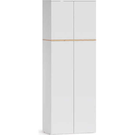 armario multiusos Viktor, Blanco/Roble artesanal, 68 x 188.6 cm con 8 compartimentos cerrados, Vicco
