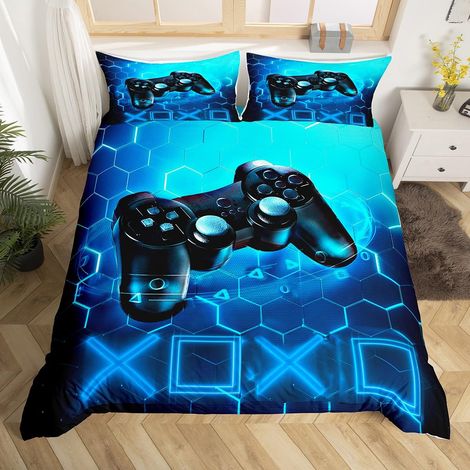 Parure de lit pour enfants avec housse de couette et 1 taie d'oreiller Motif géométrique hexagonal Bleu 135 x 200 cm (1/5)