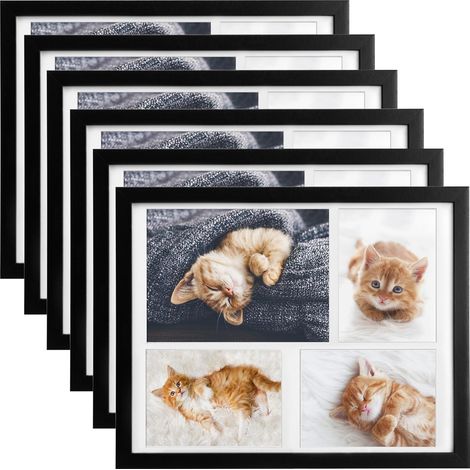 6x cadres photo 10x15 cm & 15x21 cm pour 4 photos Noir
