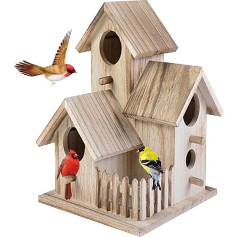 Maison d'Oiseaux en Bois Naturel pour le Jardin Extérieur - Hôtel de Nichage Nouveauté (1/4)