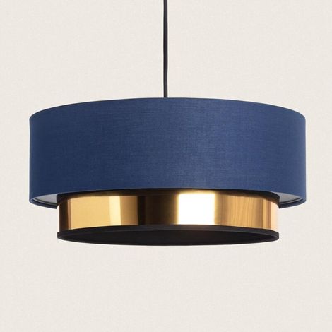 – Suspension textile bleue marine Ø400mm – Tissu de qualité – Compatible ampoule E27 jusqu'à 40W – Installation intérieure avec rosace noire (1/5)