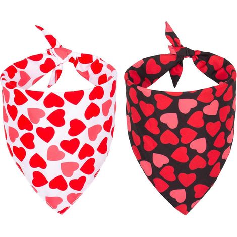Lot de bandanas assortis pour la Saint-Valentin pour chiens, foulard triangle réversible pour chiens petits, moyens et grands, taille ajustable, cadeau blanc + noir (1/5)