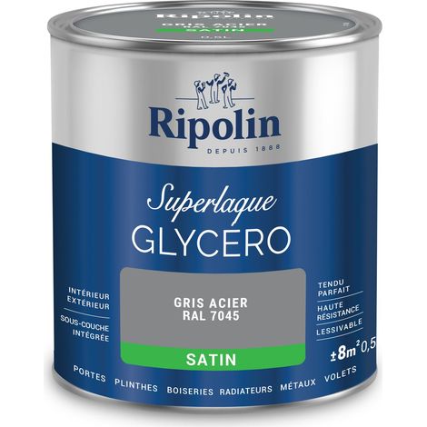 Ripolin – Peinture murale satinée 0,5L – Glycéro 2en1 pour bois et métal – Haute résistance aux chocs et taches – Gris acier RAL 7016 (1/5)
