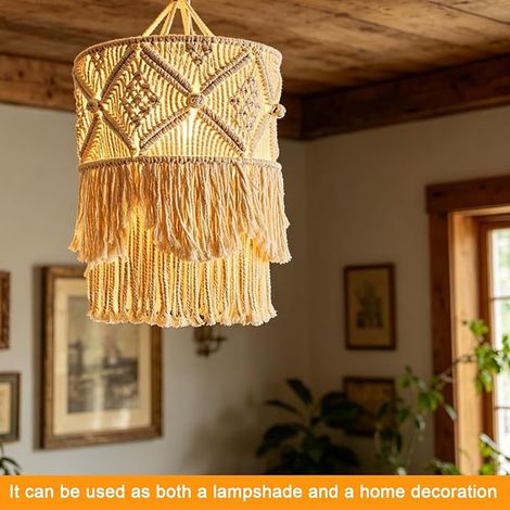 Macrame Lampshade Hanging Pendant Light Cover Handmade Wall Decoration For Living Room Bedroom Bed (1/5)