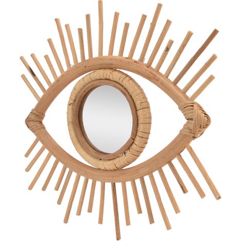 Nordischer Schminkspiegel aus Rattan, augenförmig, zur Wandmontage – ideal für Zuhause, Hotel oder Badezimmer (1/5)