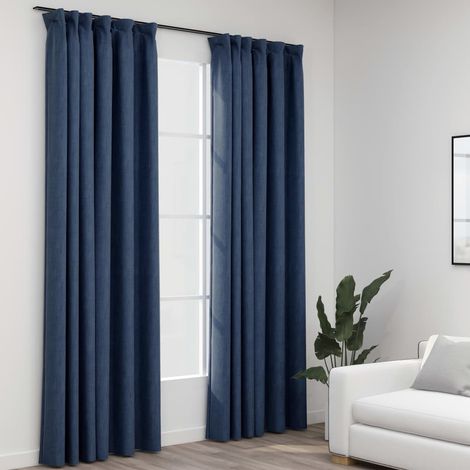 2er-Set Verdunkelungsvorhänge,Verdunkelung Gardinen,Thermovorhänge Haken Leinenoptik Blau 140x245cm CCA891555 (1/4)