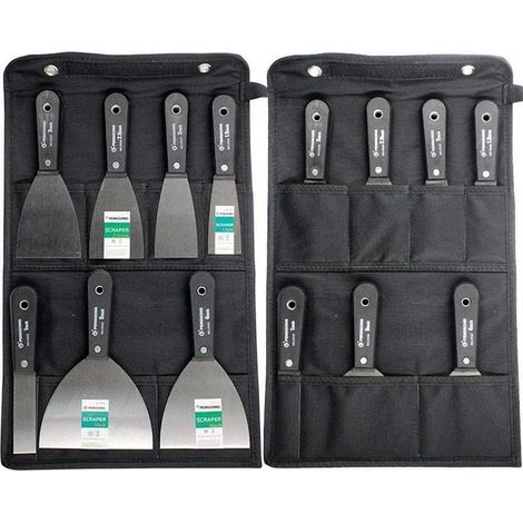 Couteaux à Enduire Jeu de Spatules en Acier Ensemble de Couteaux à Mastic Lot de 7 pièces Avec Sac De Rangement Grattoir Mural Poignée En Plastique Antidérapant (1/5)