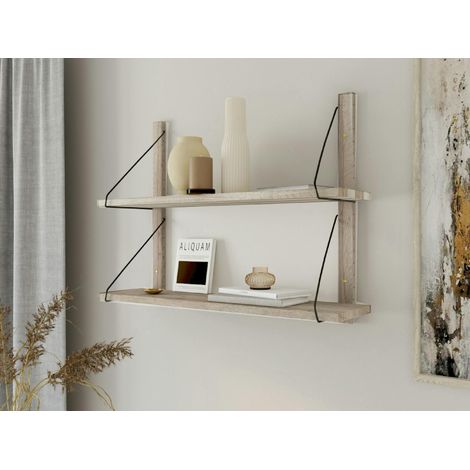 Etagère murale bois massif 2 plateaux (bois blanc) PALERME (1/3)