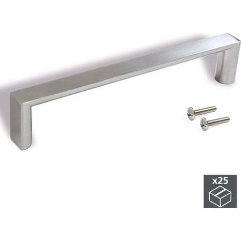Emuca Lote de 25 tiradores para mueble Aldaia, L135mm, intereje 128mm, Zamak, Niquel satinado (1/4)