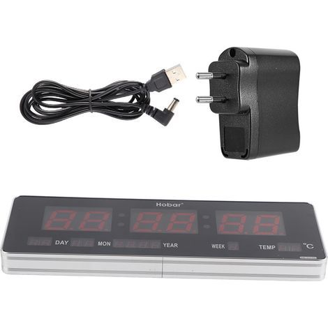 LED-Digitaluhr, Gehäuse aus Aluminiumlegierung, Kalenderfunktion, Wanduhr, Temperaturanzeige, Wanduhr mit roten Ziffern für Büroräume (Kalender) (1/5)
