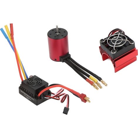 Moteur brushless étanche S3650 3100KV + ESC brushless 60A avec connecteur en T mâle + kit de ventilateur de refroidissement moteur pour voiture RC 1/10 (1/5)