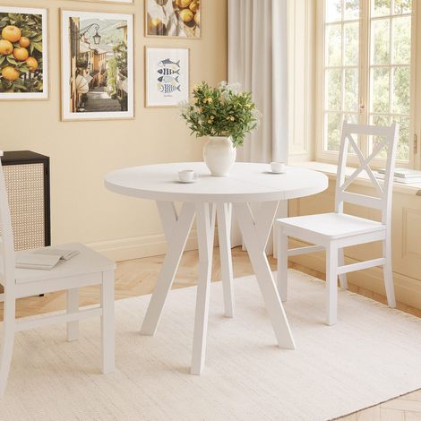 Table à Manger Extensible YARA - 4-6 personnes - Ronde - 90-130x76,5 cm - Blanc (1/5)