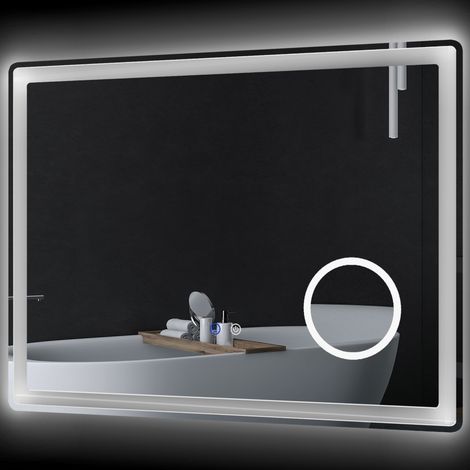Miroir LED salle de bain 80x60 cm grossissement x3 tactile mémoire antibuée