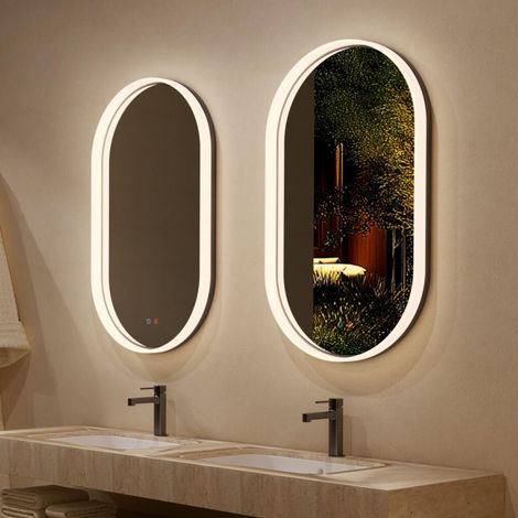 LEDIMEX - Espejo Baño Elíptico con Luz LED y Antivaho Serie Bari Negro Mate 90x50 cm (1/5)