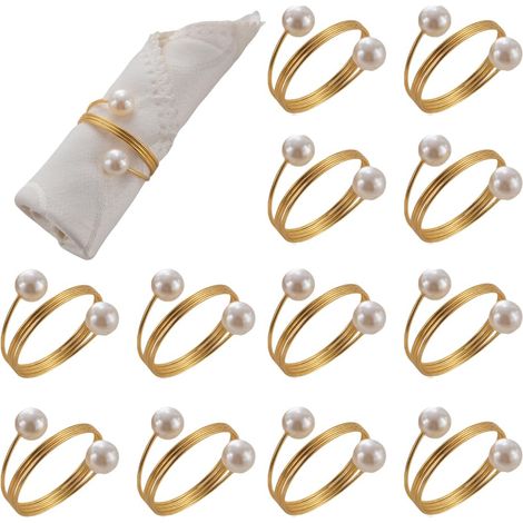 Lot de 12 ronds de serviette dorés, ronds de serviette, mariage, pour décoration de table, Thanksgiving, Saint-Valentin, Pâques, mariage, Noël, dîner, fête (1/5)