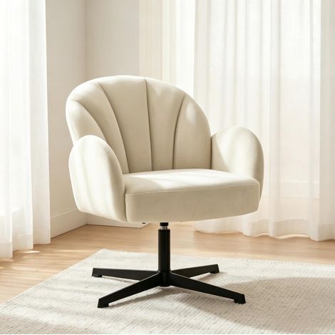 Fauteuil pivotant en velours avec dossier coquille, chaise d'appoint moderne beige ou noir (1/5)