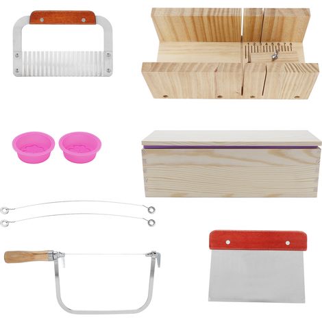 Kit de 9 moules à savon en silicone de 1200 ml, comprenant un coupe-pain en bois et des outils de découpe pour la fabrication de savon DIY. (1/5)