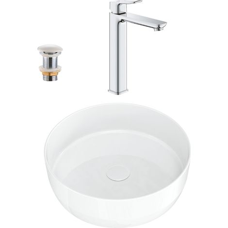 QUICKFIX DICE miscelatore per lavabo, misura XL + lavabo da appoggio Swiss Aqua Technologies 39x39x12 cm (BA3-G1018920000-03)