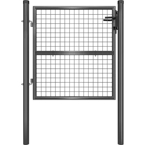 Songmics – Portillon grillagé en acier galvanisé – Dimensions 106 x 100 cm – Résistant aux intempéries – Clôture avec serrure – Tube rond gris