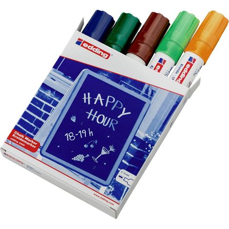 Edding 4090 4-4090099 Marqueur craie bleu, vert, marron, vert clair, orange fluorescent 4 mm, 15 mm (1/2)