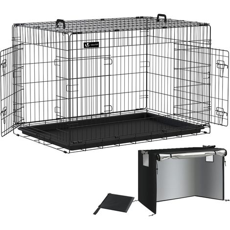 Vounot – Cage pour chien pliable 122x75x81cm – Housse imperméable avec 2 portes verrouillables – Plateau amovible pour nettoyage facile (1/5)