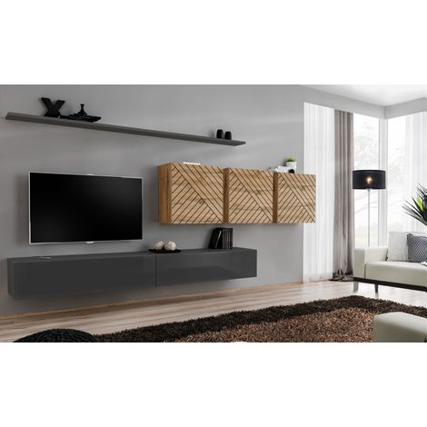 Ensemble de 7 meubles muraux "Switch VII " pour TV en bois - Gris et Beige - L 340 x H 150 x P 40 cm - Livraison gratuite