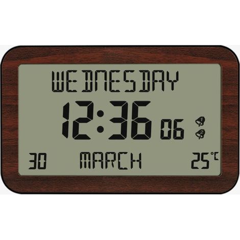 Horloge réveil numérique murale radio-pilotée, calendrier avec date et jour, grands chiffres, 6 langues, 2 alarmes, température ambiante (1/5)