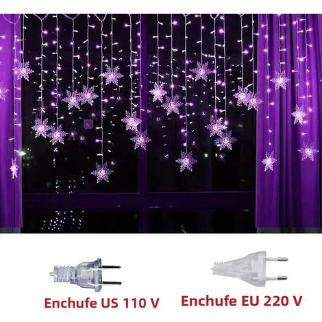 (Violet 220V) Guirlande lumineuse de Noël LED de 3,5 mètres avec flocons de neige, feuilles, rideaux et couronnes étanche. (1/4)
