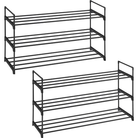 Schuhregale, 2er Set, Schuh-Organizer mit 3 Regalebenen, Schuhaufbewahrung aus Metall, für 24-30 Paar Schuhe, stapelbar, für Wohnzimmer, Flur, Eingangsbereich, schwarz LSA06BK (1/5)