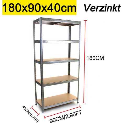 Schwerlastregal Steckregal 5 Etagen Garage Regal Gewächshaus Utility Aufbewahrung Zuhause Rack 1800 x 900 x 400mm - Verzinkt (1/5)