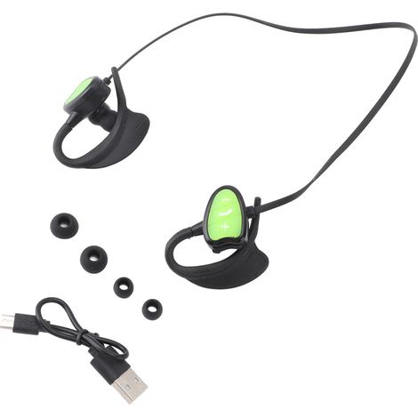 Cuffie wireless Bluetooth IPX8 per nuoto, impermeabili, intelligenti, con comandi vocali, riduzione del rumore, ideali per surf e immersioni, verdi. (1/5)
