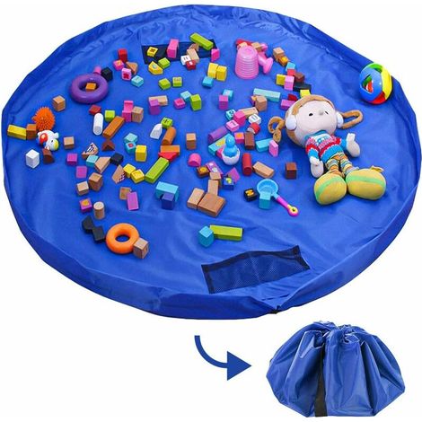 Tapis de jeu pour enfants sac de rangement de jouets pliable tapis pour enfants rangement de jouets pour enfants 60 pouces (150 cm) - bleu foncé (1/2)