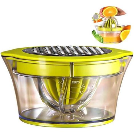Presse agrume manuel - Multifonction - Vert - Avec éplucheur et tasse de stockage - 14.9x13x8.2CM (1/4)