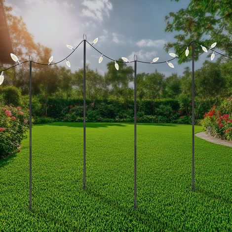 Lot de 4 mâts de guirlande lumineuse de 3 m avec piquet et fourche en forme de U - Barre lumineuse d'extérieur pour jardin, terrasse, balcon - Crochet de berger en fer pour guirlandes (1/5)