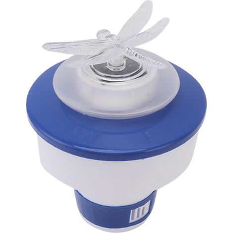 Mini distributeur de produits chimiques flottant, réglable, en plastique, 600 mAh, pour spas, jacuzzis et petites piscines, avec lampe libellule. (1/5)