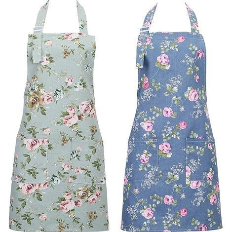 Lot de 2 tabliers de cuisine pour femmes, tabliers floraux ajustables, tabliers de chef pâtissier avec grandes poches pour cuisiner, pâtisser et jardiner