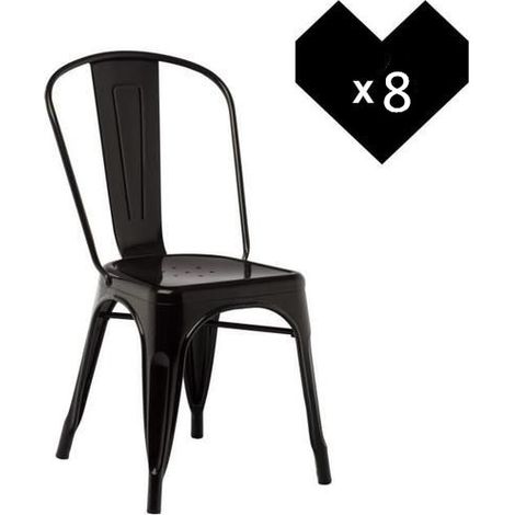 Haloyo Set di 8 Sedie in Metallo Nero Opaco, Sedie da Cucina in Stile Industriale, con Schienale, 85x45x45cm Nero (1/5)