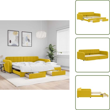 Canapé transformable - vidaXL Lit de jour avec gigogne et tiroirs jaune 100x200 cm velours - Lit d'appoint (1/5)
