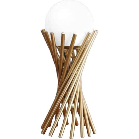 Lampada elegante da tavolo minimalista tubolare lume in metallo bronzo con sfera bianca in vetro G9 (1/5)