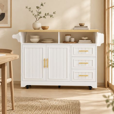 Isola da cucina 120x40x95 cm in MDF bianco con ripiani pieghevoli salvaspazio – MEUBLIV (1/5)