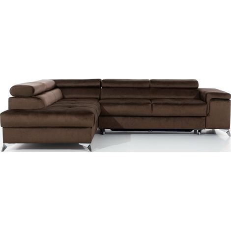 Canapé d'angle convertible - ERWAN - en tissu luxe 5 places, chocolat, angle gauche (vu de face) (1/5)