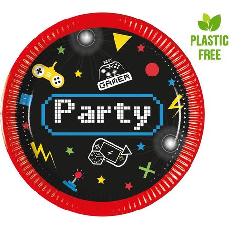 Piatti di carta per feste a tema videogiochi, 20 cm, 8 pezzi