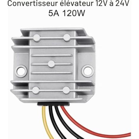 1 convertisseur élévateur de tension CC 12 V vers 24 V, régulateur 5 A, adaptateur secteur 120 W pour voiture, camion, véhicule, bateau, système solaire (entrées CC 10-20 V) (1/4)