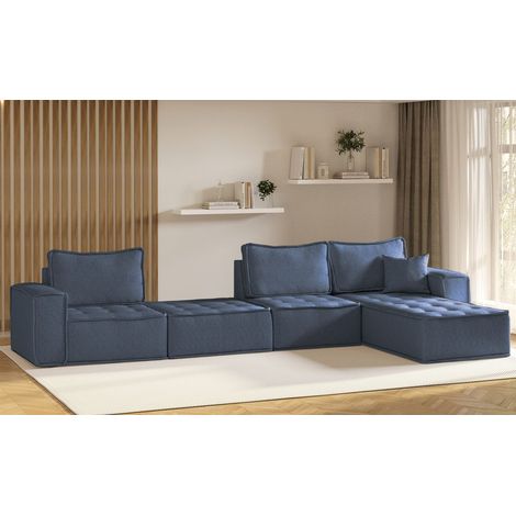 Ecksofa Modulsofa 4-teilig SANDE XL Stoff Raven Blau Ottomane Rechts (1/5)