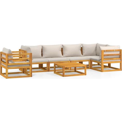 Maison Exclusive - Set Salotto Giardino 7pz Cuscini Grigio Chiaro Legno Massello