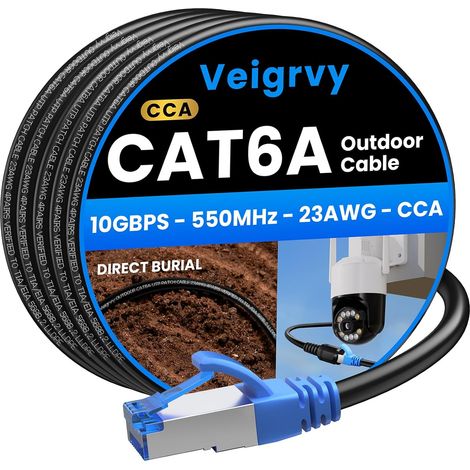 Câble Ethernet Cat 6A Extérieur 15M, 23AWG 10Gbps RJ45 LAN Réseau (1/5)
