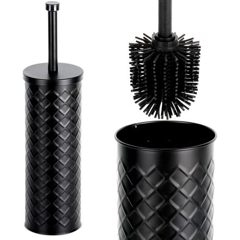 Escobilla de baño de silicona con soporte de metal, negra, 38 x 10 cm