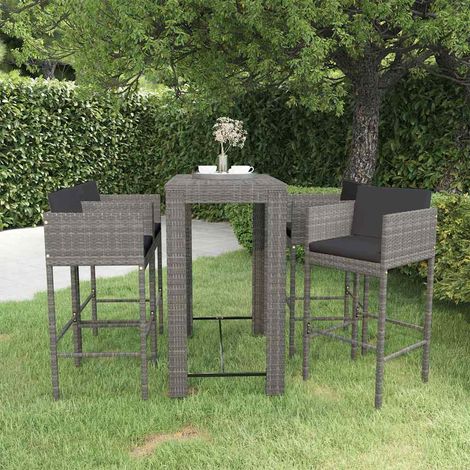 Ensemble de bar de jardin 5 pcs-Bar d'extérieur et coussins Résine tressée Gris 583987 (1/5)